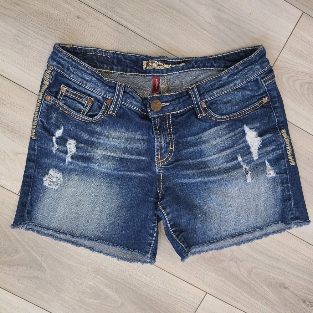 Buckle BKE Madison Low Rise Y2K Cut-off Shorts Women's 29 Blue Dark Wash Denim